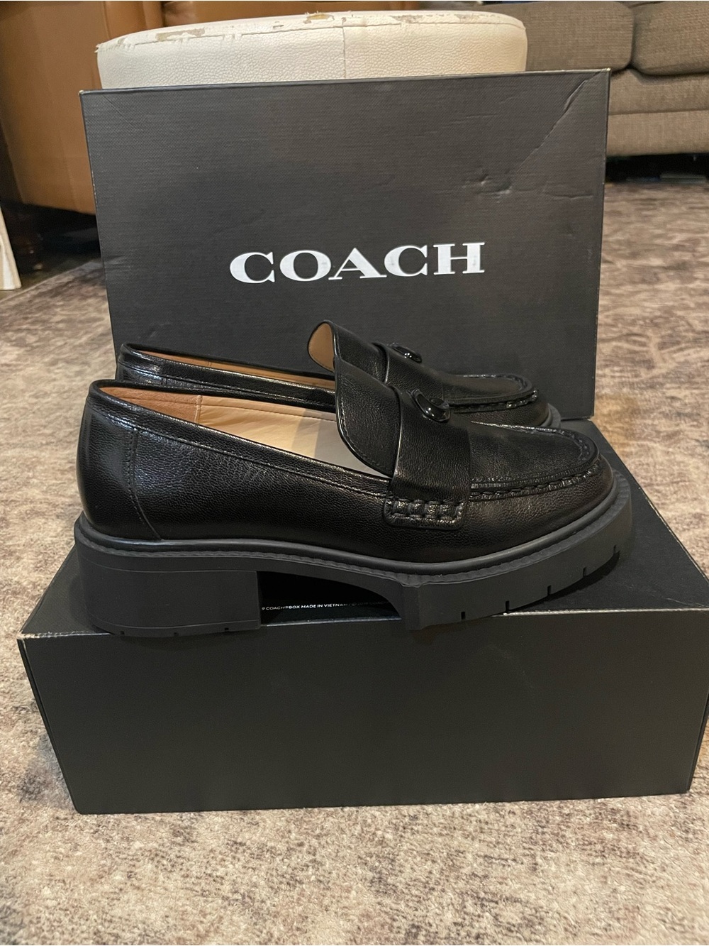 Leah Coach Black Leather Lug-Sole Penny Loafers size 6 NIB WOMEN’S